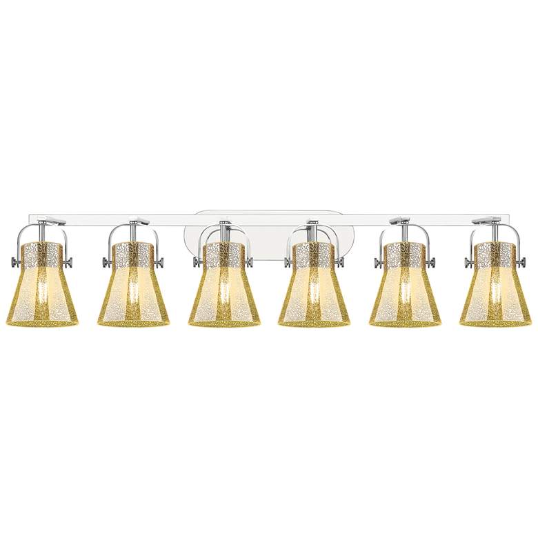 Image 1 Pilaster II Cone 45.5"W 6 Light Chrome Bath Light w/ Mercury Shade