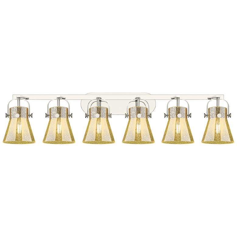 Image 1 Pilaster II Cone 45.5"W 6 Light Nickel Bath Light w/ Mercury Shade