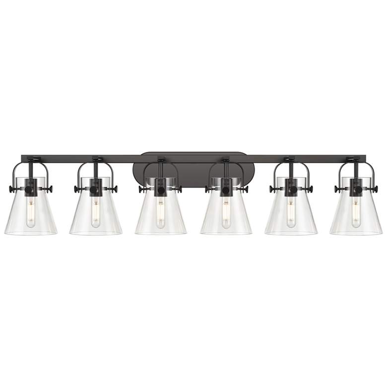 Image 1 Pilaster II Cone 46"W Black Clear Glass 6-Light Bath Light