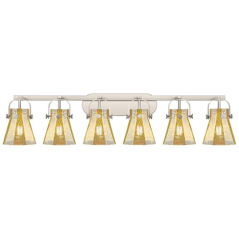 Image 1 Pilaster II Cone 46"W 6 Light Satin Nickel Bath Light w/ Mercury Shade