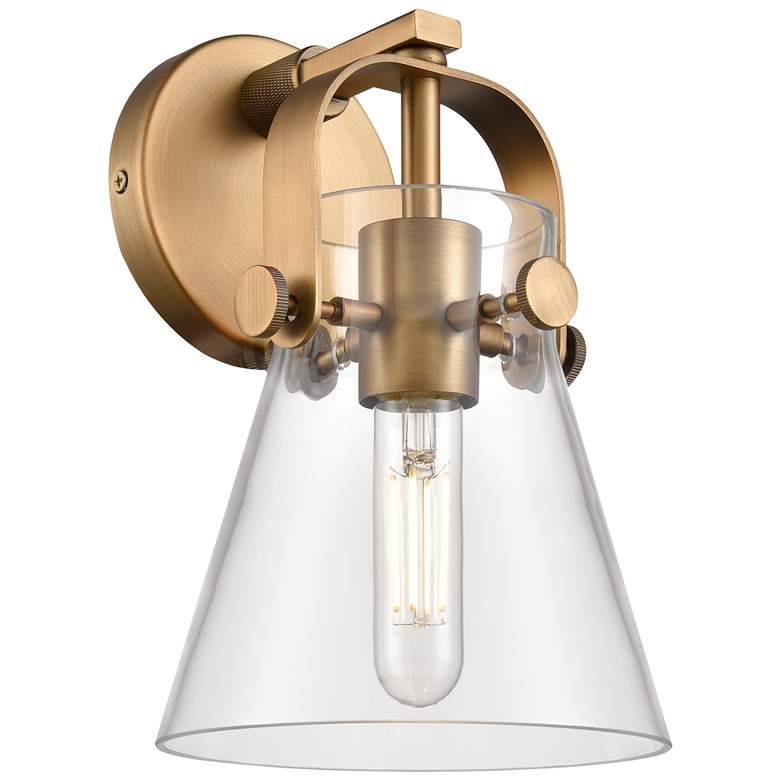 Image 1 Pilaster II Cone 9.75" High Brushed Brass Sconce With Clear Shade