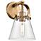 Pilaster II Cone 9.75" High Brushed Brass Sconce With Clear Shade