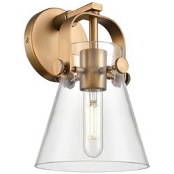 Pilaster II Cone 9.75" High Brushed Brass Sconce With Clear Shade