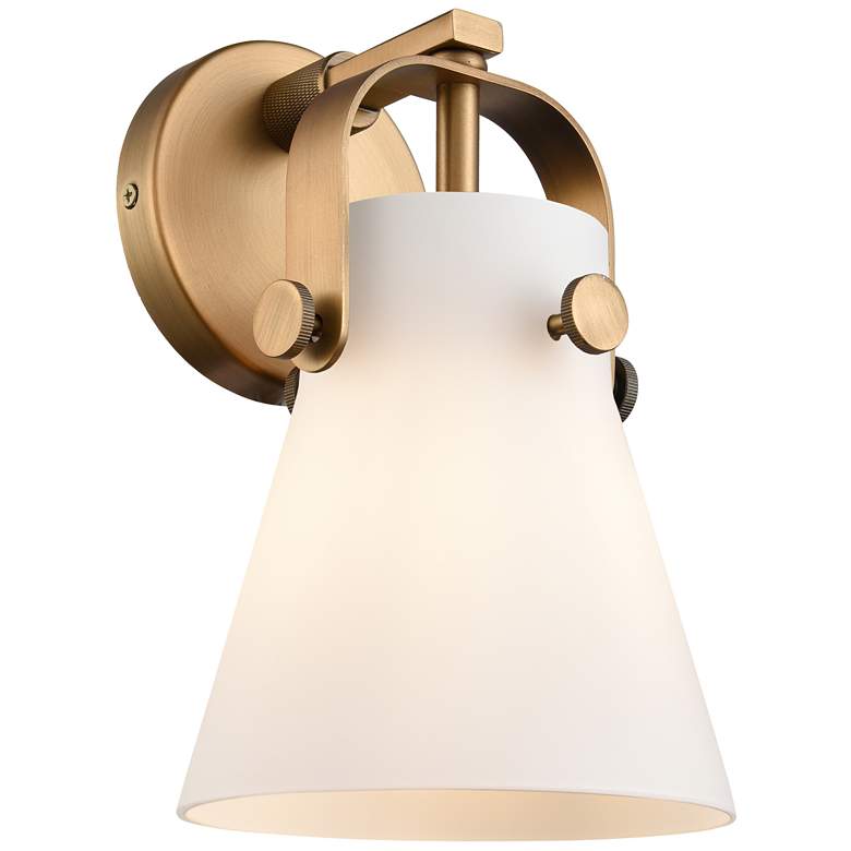 Image 1 Pilaster II Cone 9.75" High Brushed Brass Sconce With Matte White Shad