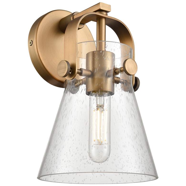 Image 1 Pilaster II Cone 9.75" High Brushed Brass Sconce With Seedy Shade