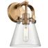 Pilaster II Cone 9.75" High Brushed Brass Sconce With Seedy Shade