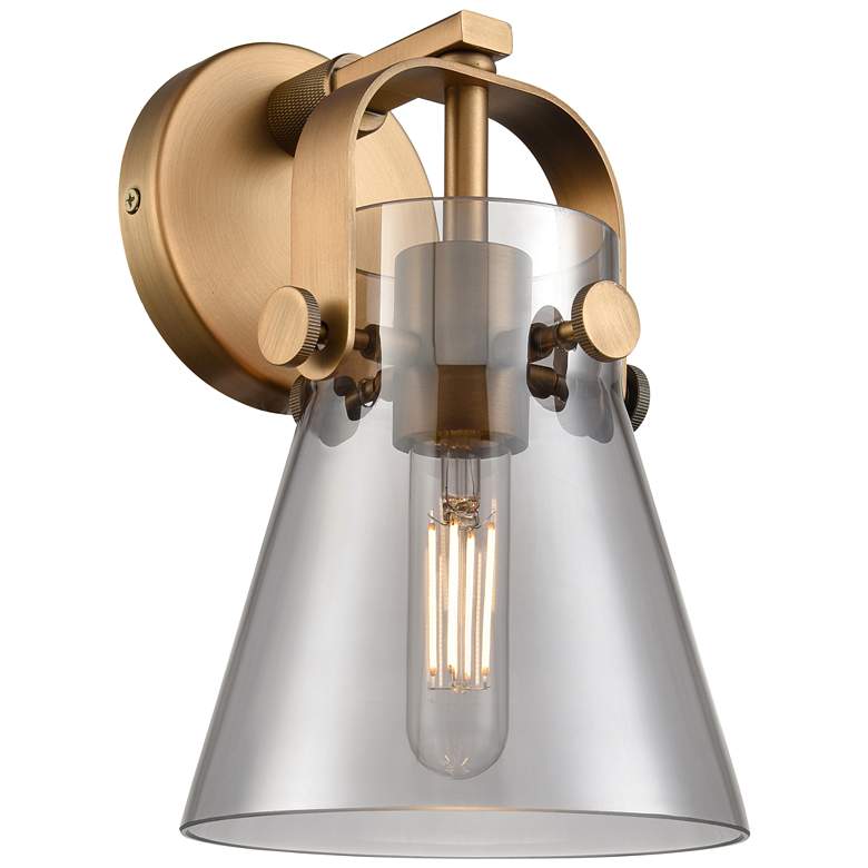 Image 1 Pilaster II Cone 9.75" High Brushed Brass Sconce With Smoke Shade