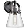 Pilaster II Cone 9.75" High Matte Black Sconce With Clear Shade