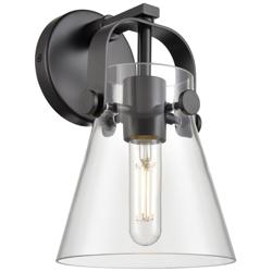 Pilaster II Cone 9.75" High Matte Black Sconce With Clear Shade