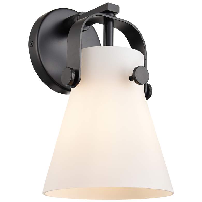 Image 1 Pilaster II Cone 9.75" High Matte Black Sconce With Matte White Glass