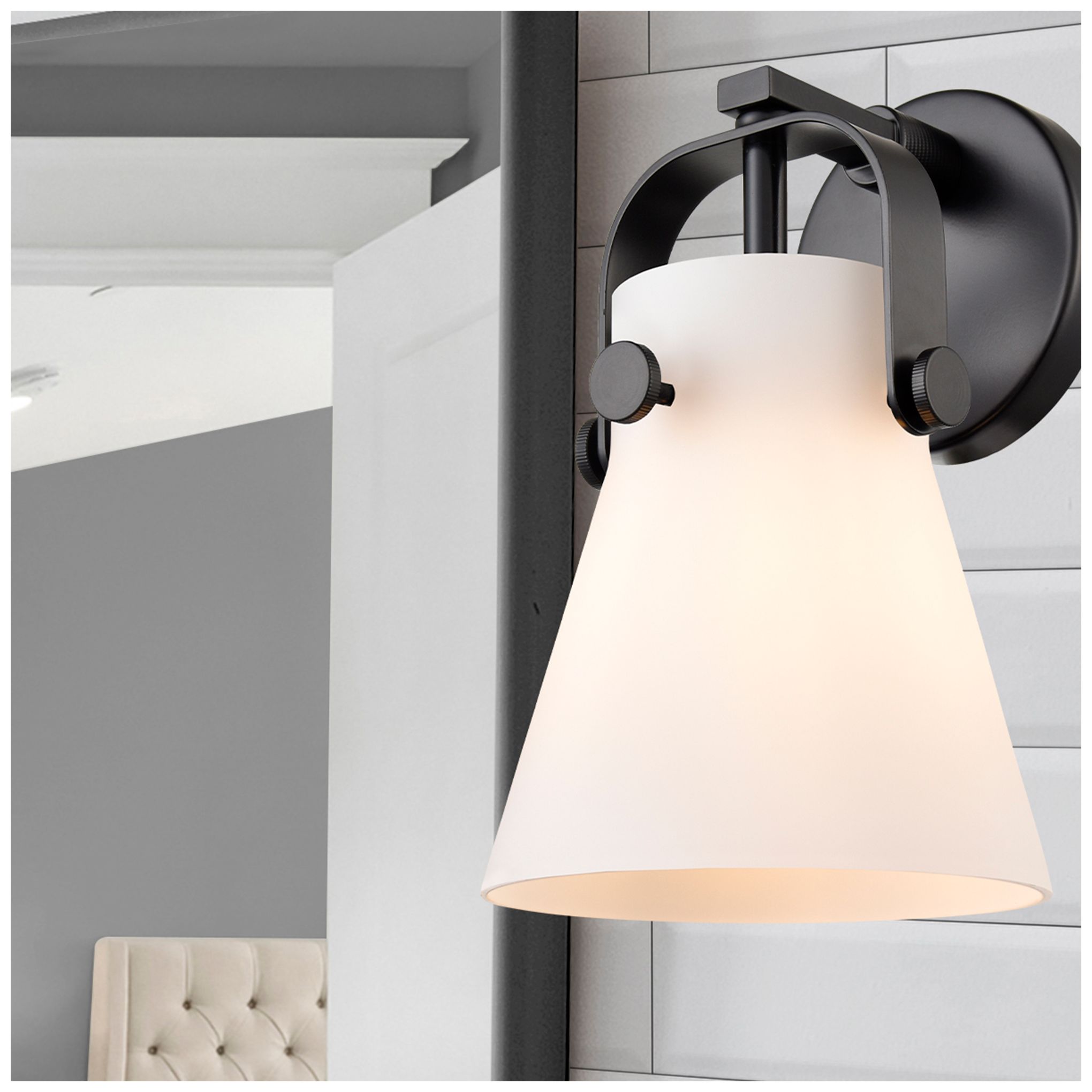 Image 2 Pilaster II Cone 9.75" High Matte Black Sconce With Matte White Glass more views