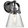 Pilaster II Cone 9.75" High Matte Black Sconce With Seedy Shade