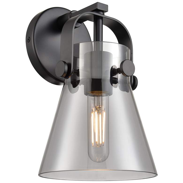 Image 1 Pilaster II Cone 9.75" High Matte Black Sconce With Smoke Shade