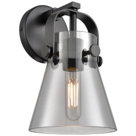 Pilaster II Cone 9.75" High Matte Black Sconce With Smoke Shade Pilaster II Cone 9.75" High Matte Black Sconce With Smoke Shade