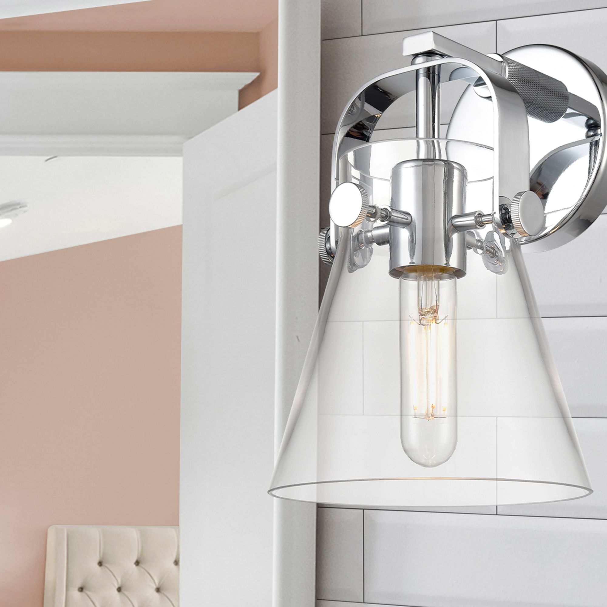 Image 3 Pilaster II Cone 9.75" High Polished Chrome Sconce With Clear Shade more views