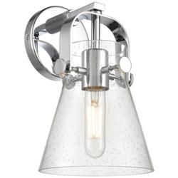 Pilaster II Cone 9.75&quot; High Polished Chrome Sconce With Seedy Shade
