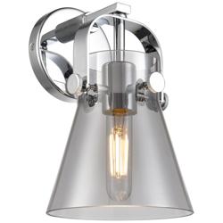 Pilaster II Cone 9.75&quot; High Polished Chrome Sconce With Smoke Shade