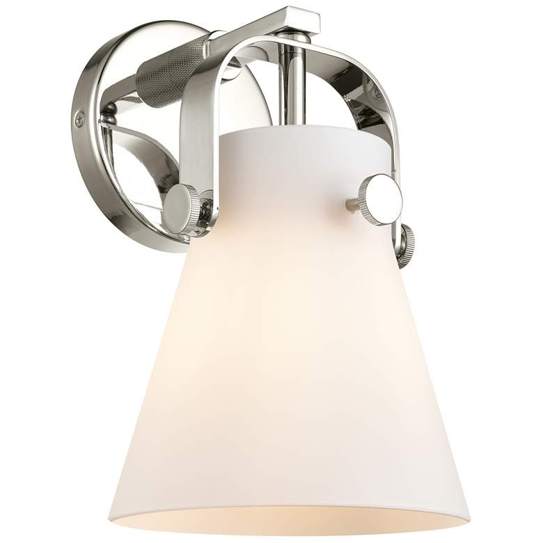 Image 1 Pilaster II Cone 9.75" High Polished Nickel Sconce With Matte White Sh