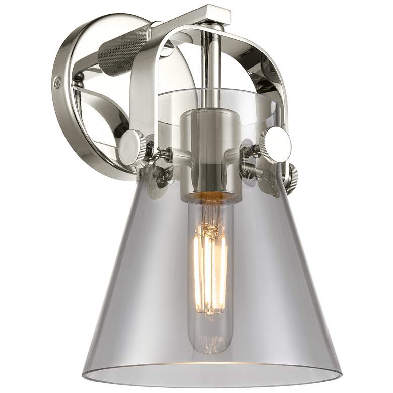 Image 1 Pilaster II Cone 9.75" High Polished Nickel Sconce With Plated Smoke S