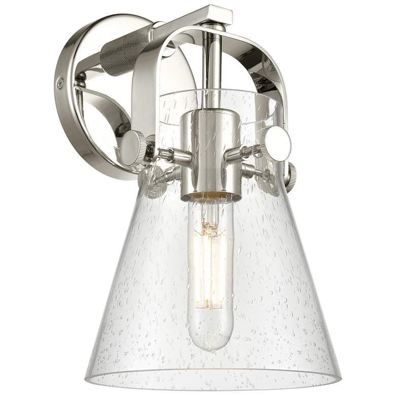 Image 1 Pilaster II Cone 9.75" High Polished Nickel Sconce With Seedy Glass Sh