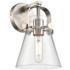 Pilaster II Cone 9.75" High Satin Nickel Sconce With Clear Shade
