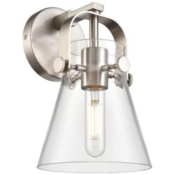 Pilaster II Cone 9.75&quot; High Satin Nickel Sconce With Clear Shade