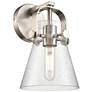 Pilaster II Cone 9.75" High Satin Nickel Sconce With Seedy Shade