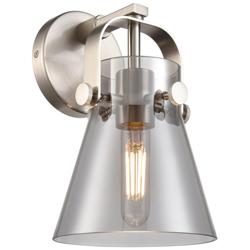 Pilaster II Cone 9.75&quot; High Satin Nickel Sconce With Smoke Shade