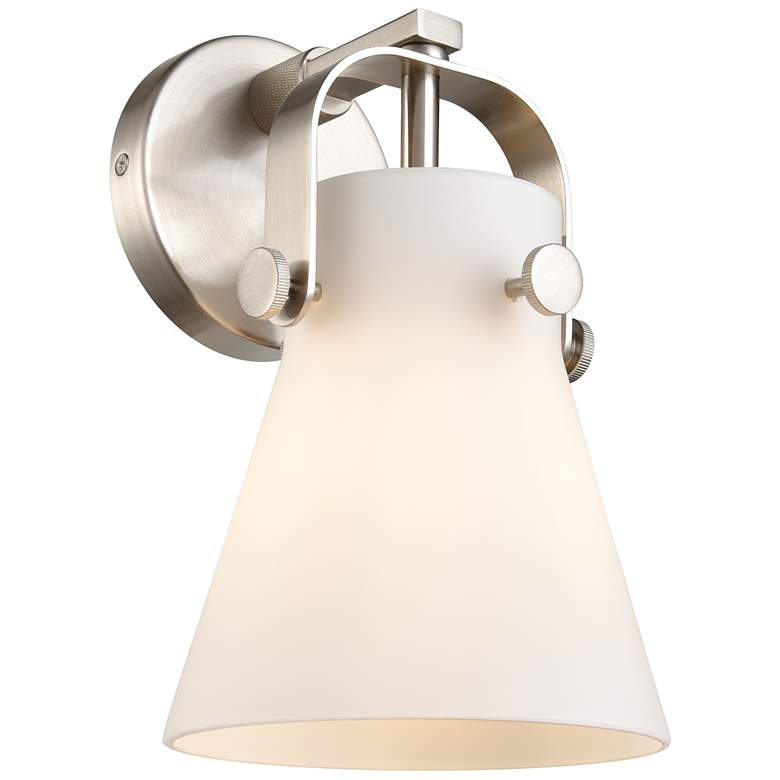 Image 1 Pilaster II Cone 9.75" High Satin Nickel Sconce With White Shade