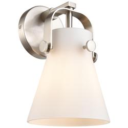 Pilaster II Cone 9.75&quot; High Satin Nickel Sconce With White Shade