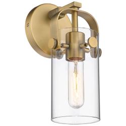 Pilaster II Cylinder 10.5" High Brushed Brass Sconce With Clear Shade