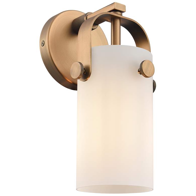 Image 1 Pilaster II Cylinder 10.5" High Brushed Brass Sconce With Matte White
