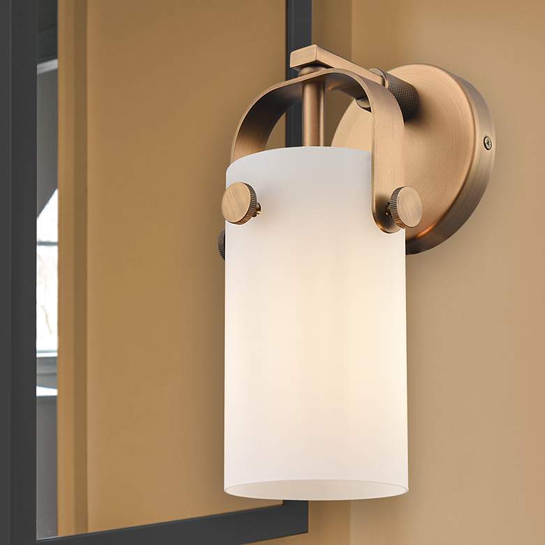 Image 1 Pilaster II Cylinder 10.5" High Brushed Brass Sconce With Matte White