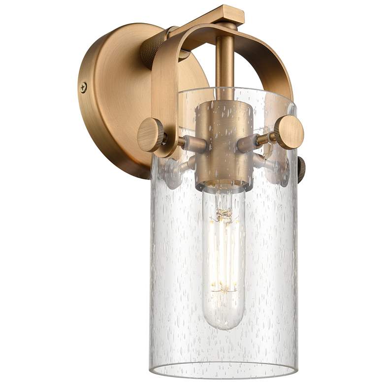Image 1 Pilaster II Cylinder 10.5" High Brushed Brass Sconce With Seedy Shade