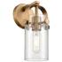 Pilaster II Cylinder 10.5" High Brushed Brass Sconce With Seedy Shade