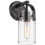 Pilaster II Cylinder 10.5" High Matte Black Sconce With Clear Shade