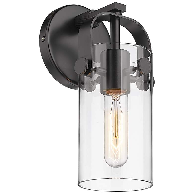 Image 1 Pilaster II Cylinder 10.5" High Matte Black Sconce With Clear Shade