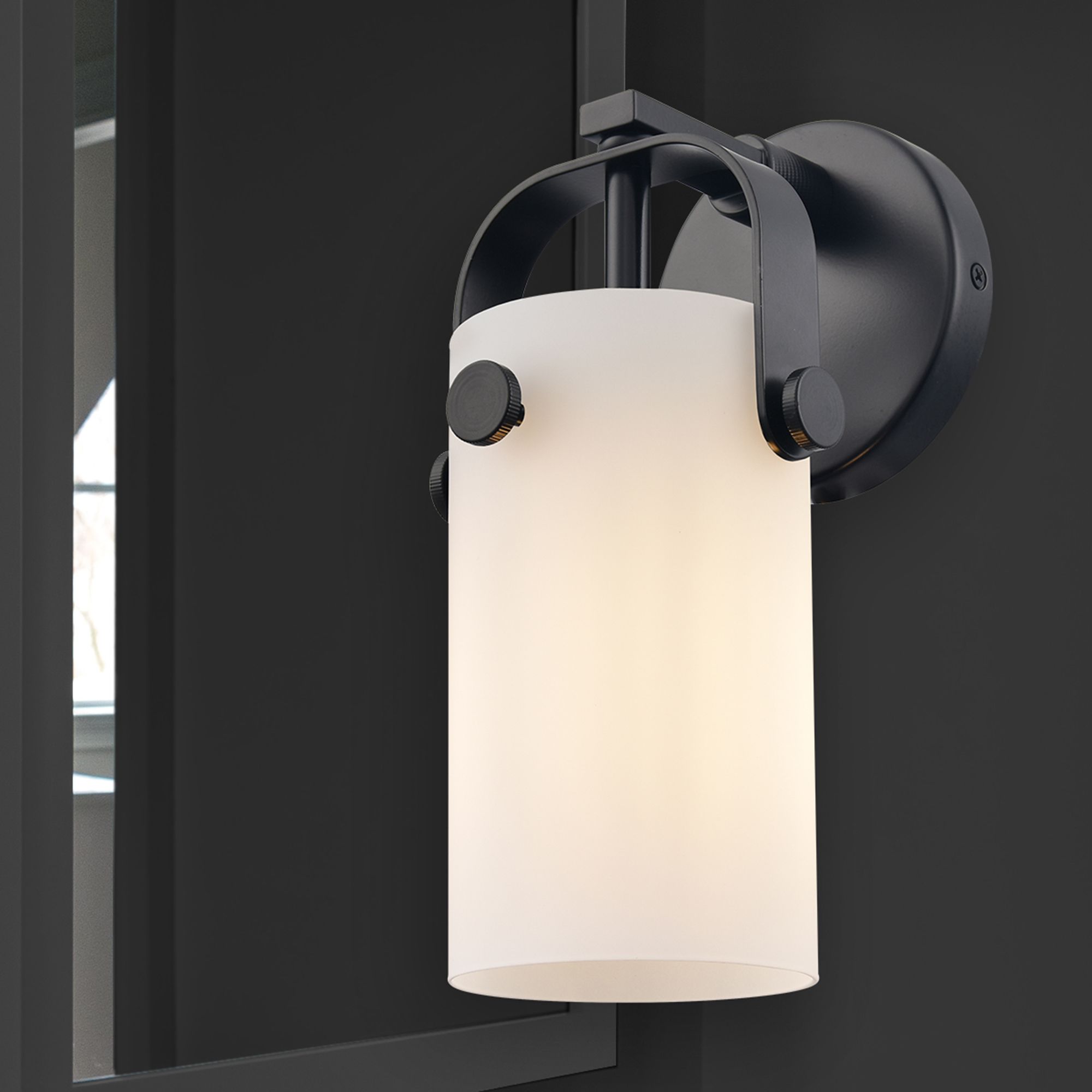 Image 2 Pilaster II Cylinder 10.5" High Matte Black Sconce With Matte White Sh more views