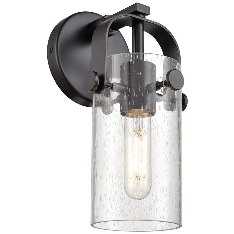 Image 1 Pilaster II Cylinder 10.5" High Matte Black Sconce With Seedy Shade
