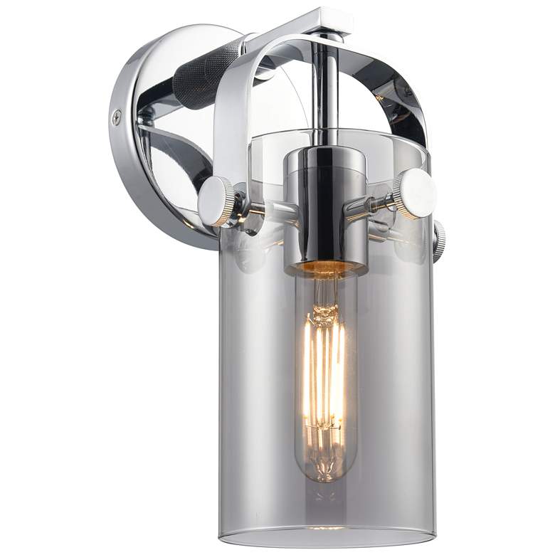 Image 1 Pilaster II Cylinder 10.5" High Polished Chrome Sconce With Smoke Shad