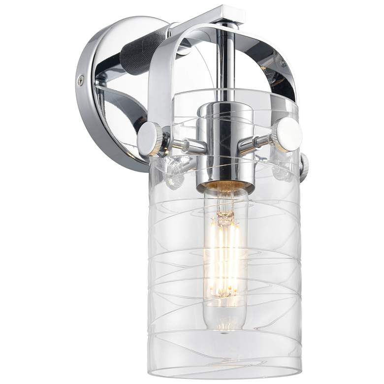 Image 1 Pilaster II Cylinder 10.5" High Polished Chrome Sconce With Swirl Shad