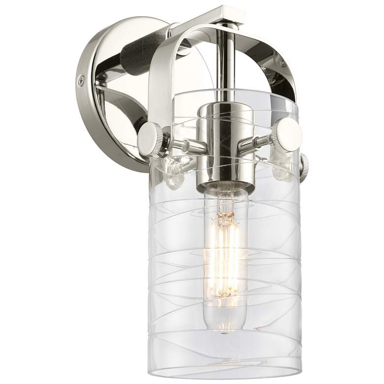 Image 1 Pilaster II Cylinder 10.5" High Polished Nickel Sconce w/ Deco Swirl S