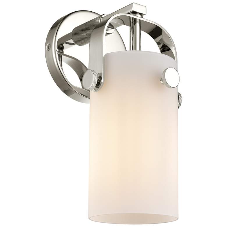 Image 1 Pilaster II Cylinder 10.5" High Polished Nickel Sconce w/ Matte White