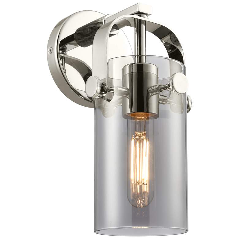 Image 1 Pilaster II Cylinder 10.5" High Polished Nickel Sconce w/ Smoke Shade