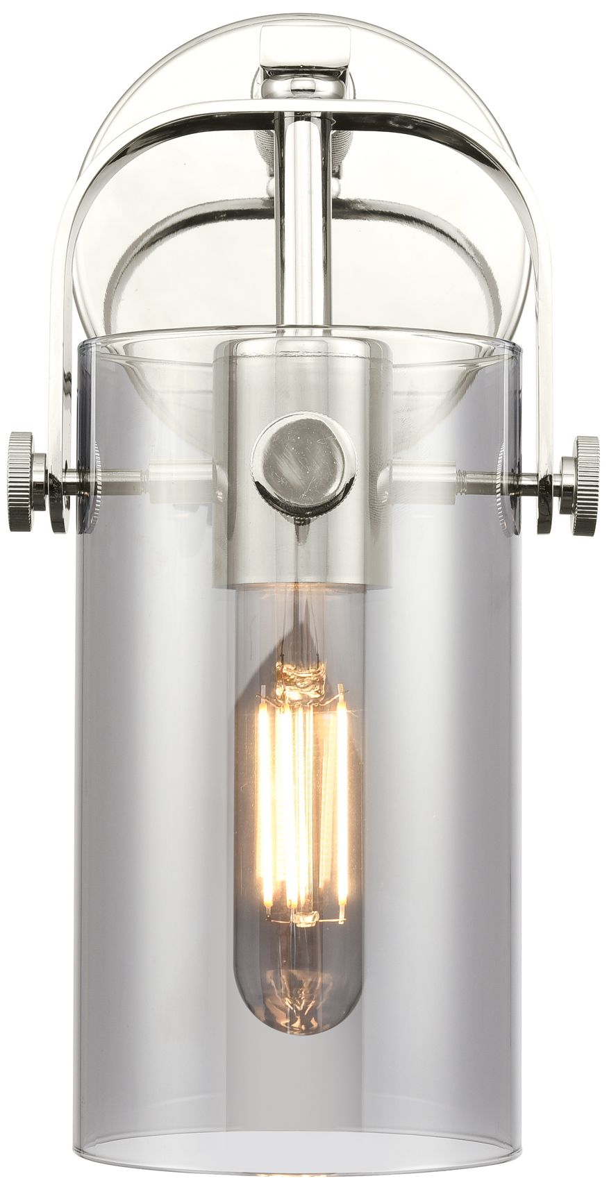 Image 2 Pilaster II Cylinder 10.5" High Polished Nickel Sconce w/ Smoke Shade more views
