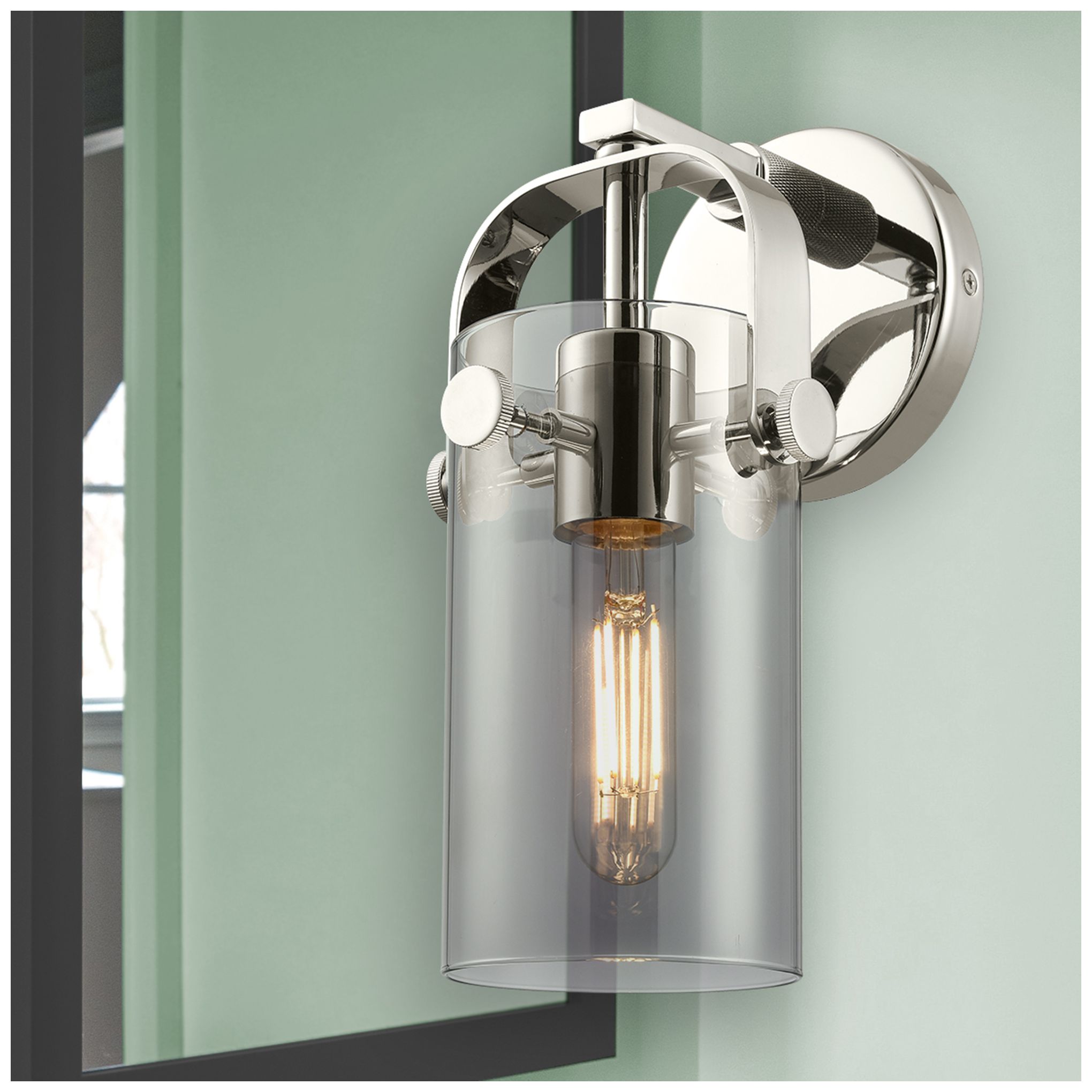 Image 3 Pilaster II Cylinder 10.5" High Polished Nickel Sconce w/ Smoke Shade more views