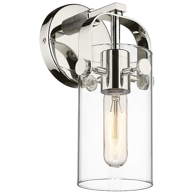 Image 1 Pilaster II Cylinder 10.5" High Polished Nickel Sconce With Clear Shad