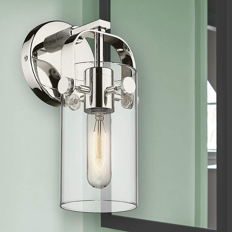Image 1 Pilaster II Cylinder 10.5" High Polished Nickel Sconce With Clear Shad