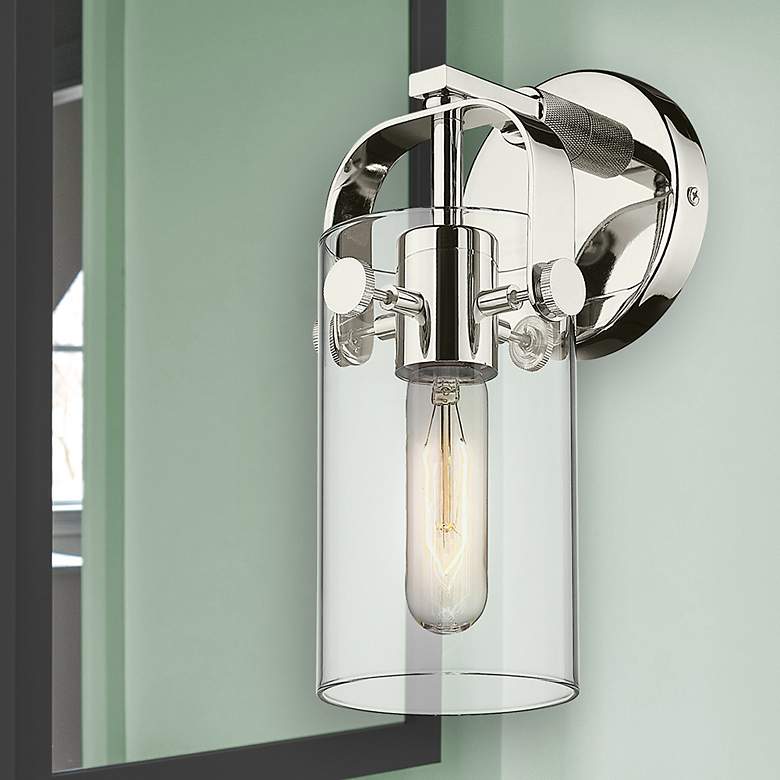 Image 4 Pilaster II Cylinder 10.5" High Polished Nickel Sconce With Clear Shad more views