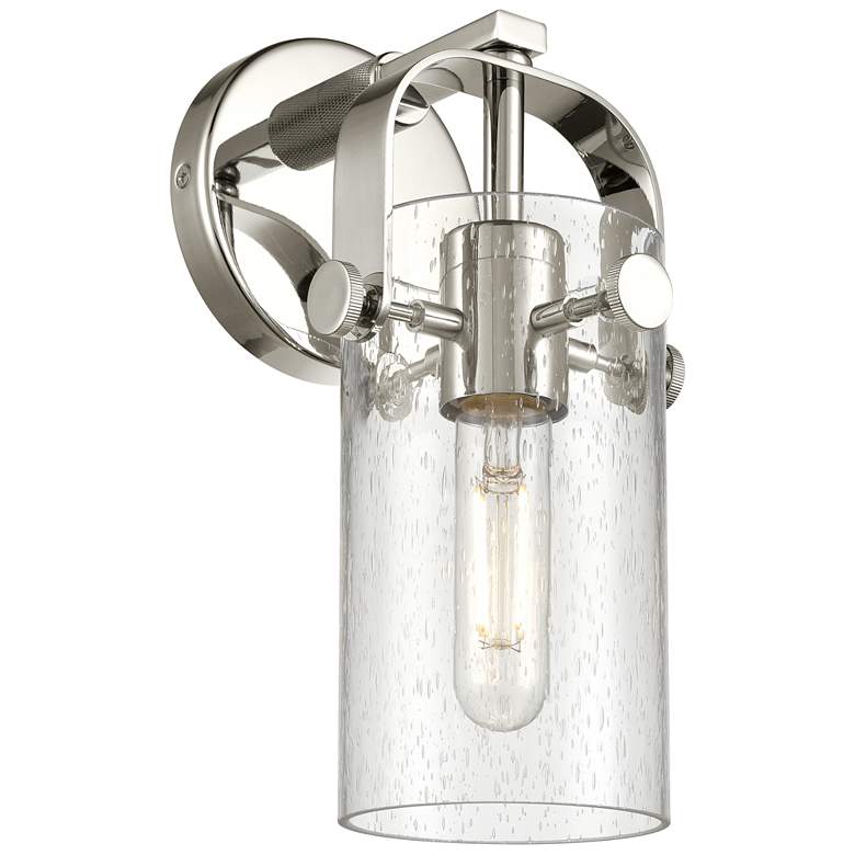 Image 1 Pilaster II Cylinder 10.5" High Polished Nickel Sconce With Seedy Shad